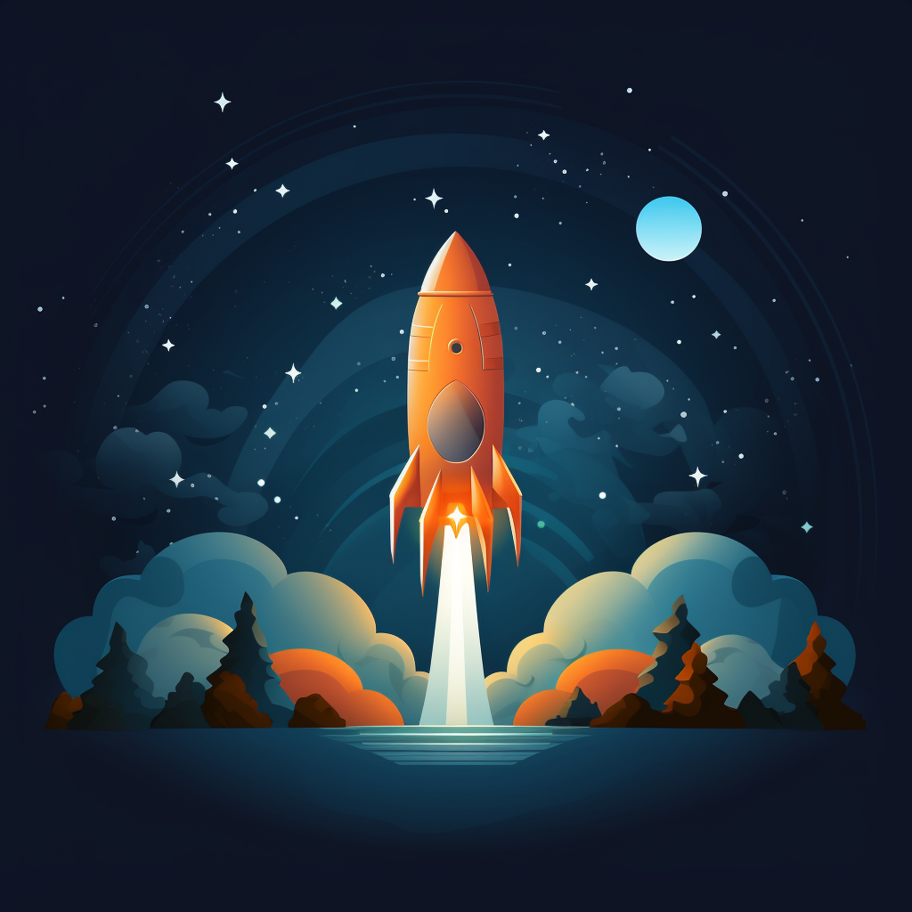 An uplifting image featuring a rocket soaring towards the stars, symbolizing UI Devs' mission to propel businesses to new heights. The rocket's trail forms a path of progress, signifying our commitment to pushing the boundaries of web application development.