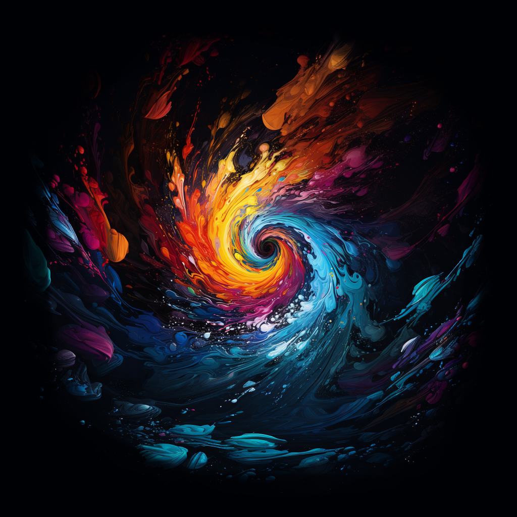 An enigmatic abstract artwork resembling a swirling vortex of colors, representing the excitement and anticipation around our top-secret project. The mesmerizing whirlpool symbolizes the energy and creativity brewing within our digital lab, promising a game-changing revelation.